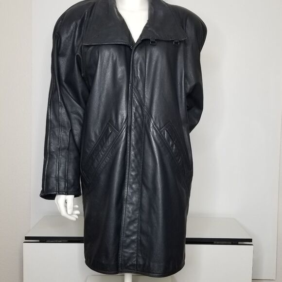 Wilson's Suede And Leather Vtg. Black Mid Legnth Coat Houndstooth Lining Size M - Picture 1 of 16